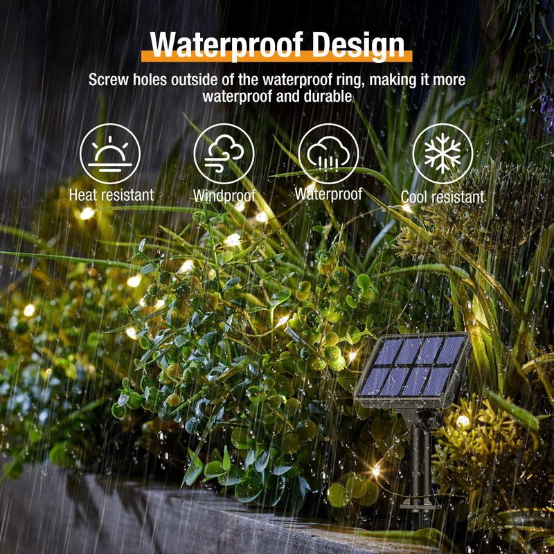 btfarm 4 Pack Solar String Lights Outdoor - Total 132FT