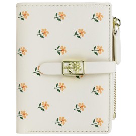 Farcauo Cute White Small Wallets Coin Purse Minimalist Flower Design Women's Travel Wallets Leather Credit Card Holder with ID Window Kawaii Cash Wallet for Women Ladies