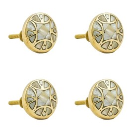 MarktSq Set of 4 Brass and Mother of Pearl Inlay Cabinet Knobs