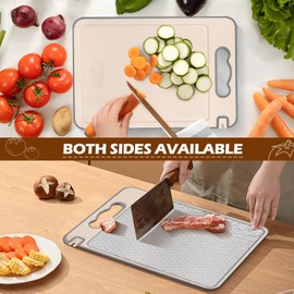 Chopping Board, Food Grade 304 Stainless Steel and Wheat Straw, Cutting Board Suitable for Meat and Vegetables, Scratch-Resistant Mesh Design, with Juice Slide, Non-Slip Handle, Dishwasher Safe