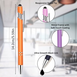 Ballpoint Pen with Touch Pen 12 Pieces Stylus Pen 2 in 1 Capacitive Stylus Pens Retractable Ballpoint Pen for Universal Touchscreen Devices 1.0 mm Black Ink (12 Colours)