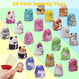 24PS Soft Squishy Party Toys Kawaii Soft Slow Rising Animals with Treasure Chest Children's Classroom Prizes Birthday Christmas Carnival Prizes, Treasure Chest Toys for Boys and Girls ﻿