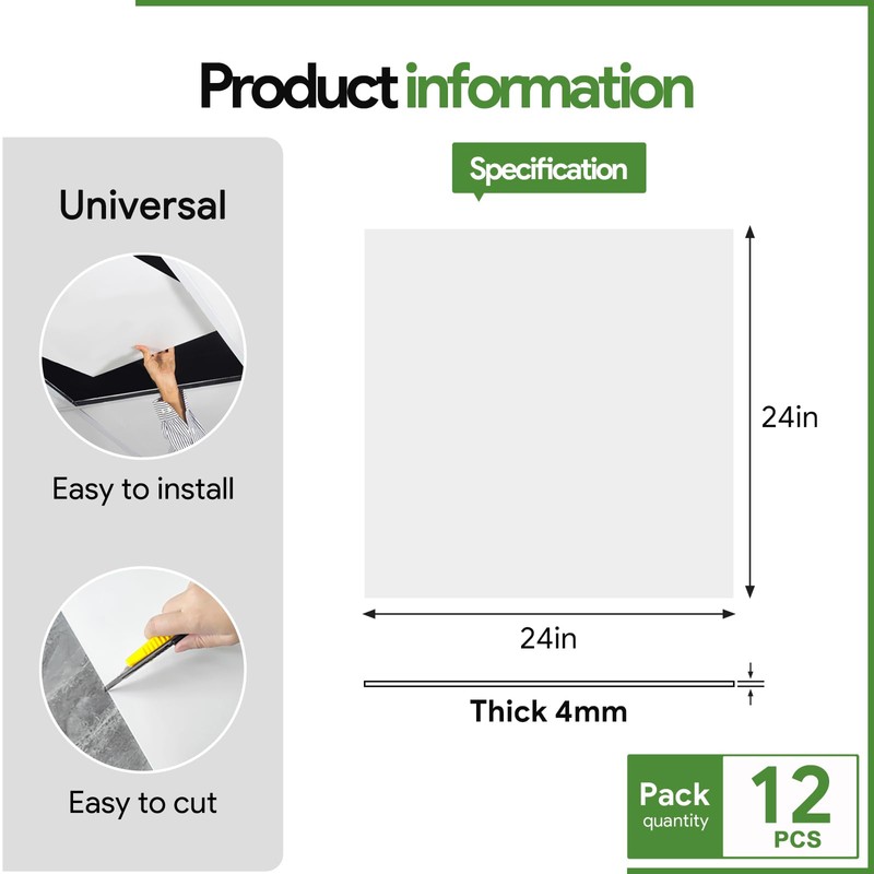 Fasarxiu 24"x24" White Drop Ceiling Tiles Waterproof High-Grade PVC Ceiling