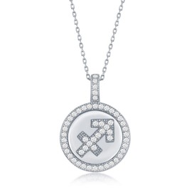 iJewelry2 Sterling Silver Micro Pave Sagittarius Astrological Zodiac Sign Disc Pendant Necklace