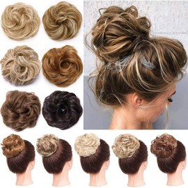 Women Messy Hair Scrunchy Scrunchie Bun Up Do Hair Piece Hair Ribbon Ponytail Hair Extensions Wavy Messy Ash Blonde & Bleach Blonde