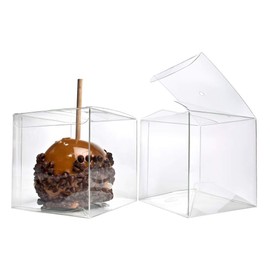 4x4x4 Caramel Apple Boxes (25 Boxes) | Clear Transparent Gift Box with Top Hole for Sticks | For Treats, Candy, Chocolate, Caramel Apples | Wedding or Party Favors, Baby Shower | FS56