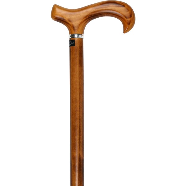 Royal RC Canes Scorched Beechwood Derby Walking Cane - Elegant Wooden Cane for Men and Women with Derby Handle Grip and Silver Collar Detail - Stylish Walking Stick for Seniors