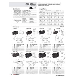 Z15G-03B, Limit Switch, 49.2x24.2x17.45mm Plastic (Phenol) Body, 1 NO & NC w/snap Action, Panel mounting Push Plunger Actuator