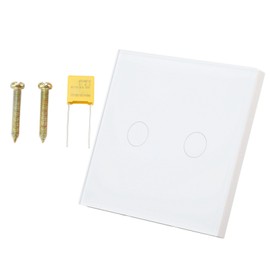 2 Gang Wall Switch with Indicator Tempered Glass Panel Touch Screen Light Switch 110‑240VAC White