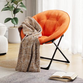 Saucer Chair for Adults - Oversized Faux Fur Lounge Chair with Gold Metal Frame, Foldable Comfy Seat for Bedroom, Dorm & Living Room, (Orange)
