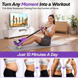 Upgraded Pedal Resistance Band with Handles – 75LB Multifunction Pilates & Full Body Home Workout Equipment for Abs, Waist, Arms, Legs & Core Training, Stretching & Strength Exercise (Purple)