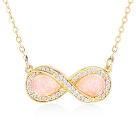Gevnalsp Eternal Love Infinity Symbol Pendant Necklace for Women 14K Gold-Plated Copper with Sparkling Crystal Accents Luck Jewelry for Everyday Elegance (Rose Druzy)