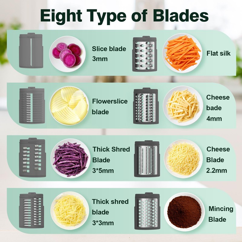 Upgraded 8-in-1 Electric Cheese Grater & Electric Cheese Shredder with