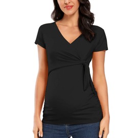 Glampunch Women's Maternity Shirts Short & Long Sleeve Tie Front Wrap Maternity Tops