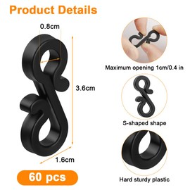 Flintronic 60 x Gutter Hooks for Fairy Lights, Gutter Hooks for Christmas, S-Hooks, Fairy Lights Hooks, Fairy Lights Holder for Indoor and Outdoor Use, for Christmas Outdoor Lighting (Black)