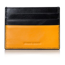 Cockatoo Slim Minimalist Leather Wallet, Front Pocket Wallets Credit Card Holder/Slim Front Pocket Wallet, Card Case Minimalist Wallet, BLACK/YELLOW