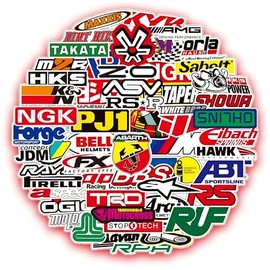 Stickers carreras de vinilo 100 pack, Stickers Racing Pegatinas con diseños Únicos para Laptops, Termos, Celulares, Guitarras, Patinetas, etc. Calcomanias Decorativas (Paquete de 100, Carreras)