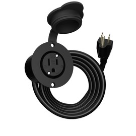 10 Foot 15A Weatherproof Outdoor Power Outlet by Journeyman-Pro 15 Amp 110/120 Volt 5-15R Receptacle Kit with Integrated (10' FT) 120" Extension Cord + Waterproof Rubber Cover (BLACK)