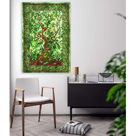 AVA Collections Cotton Tapestry Wall Hanging Mandala Decorative Cotton Boho Psychedelic Bedspread Throw Picnic Mat Home Decor (Green Tree of Life, 40x30 Inch)
