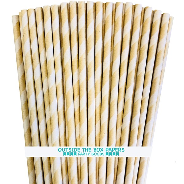 Paper Straws - Kraft Brown and White - Stripe - 7.75 Inches - 100 Pack Outside the Box Papers Brand
