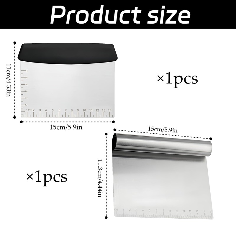 2 PCS Stainless Steel Dough Scraper,Food Scraper with Handle and