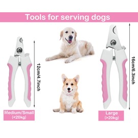 5Pcs Dogs and Cats Grooming Nail Clippers Kit Pet Claws Nail Clipper Trimmers, with Protective Guard Lock to Avoid Over Cutting, Professional Trimmers for Large and Small Cat and Dog Animal. (Pink)