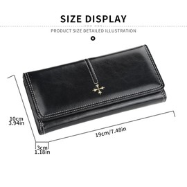 LEEXTON Multifunctional Women's Long Purse, Large Purse, PU Leather Wallet with 9 Card Slots, K1 Black, Classic