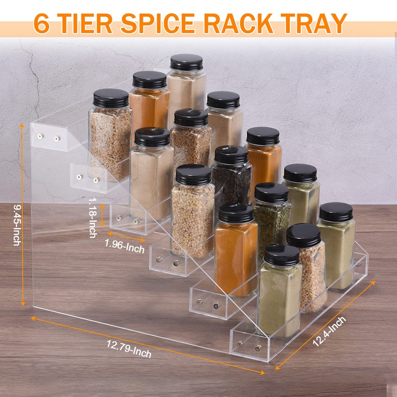 METALLIXITY Acrylic Spice Rack, 6 Tier Clear Spice Drawer Organizer