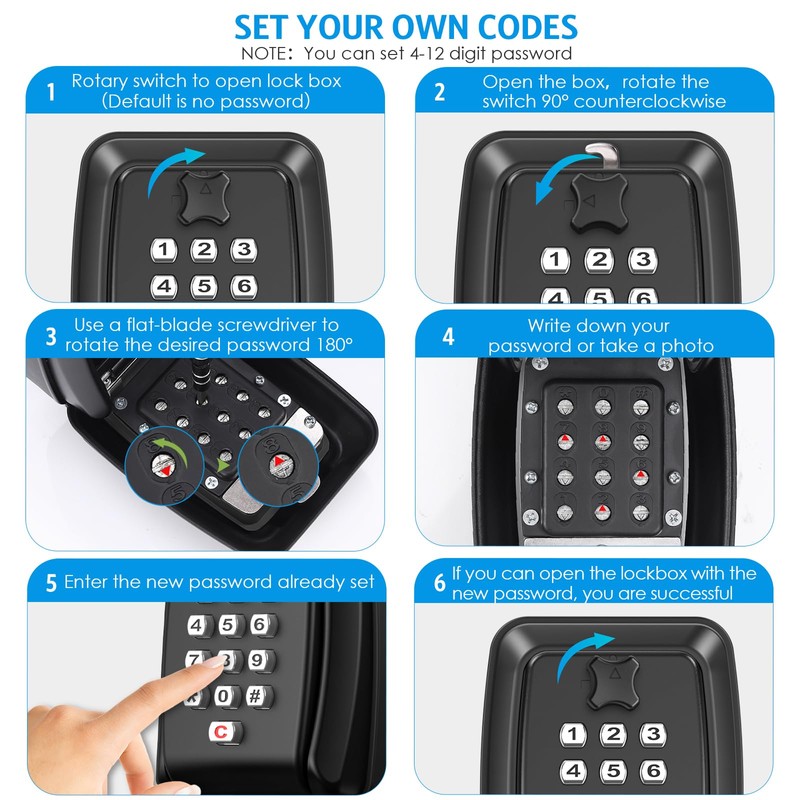 AMIR Key Lock Box for Outside, Wall Mounted Lockbox, 12-Digit