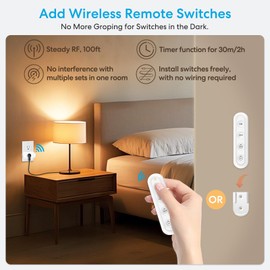didikit Remote Control Outlet with Timer Function, No Wiring Needed, 100Ft RF Range, Simple to Use, Wireless Switch for Plug in Pendant Light, Lamp, Small Electrical Appliance, 15A/1800W, White