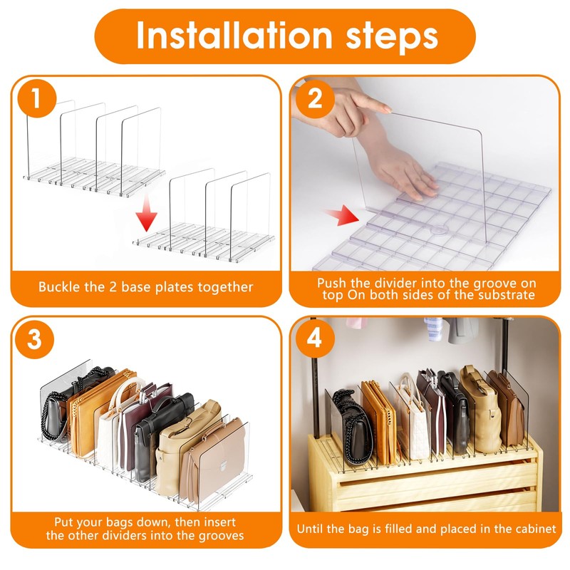 DSJGB Bag & Purse Organizer for Closet: Adjustable Clear Handbag