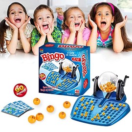 Bingo Lujo Grupo Gran  Juego de Bingo con 90 fichas, 38 Cartas, Jaula Rodillos, Tablero Maestro, 90 Bolas Colores, Diversión para Niños y Adultos     