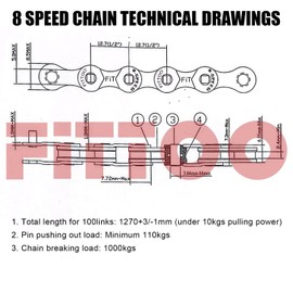 FITTOO 5/6/7/8-Speed Bike Chain 1/2 x 3/32 Inch 116 Links, Bicycle 8 Speed Drive Train with Power Lock Chain Connector