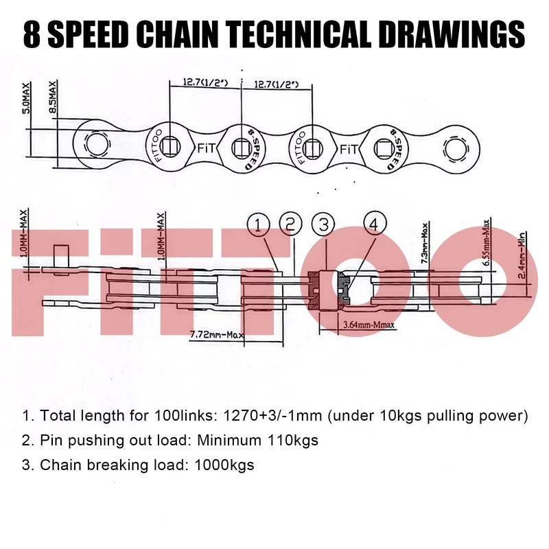 FITTOO 5/6/7/8-Speed Bike Chain 1/2 x 3/32 Inch 116 Links,