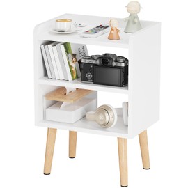 LUCKNOCK Mid Century Modern Nightstand, White Wood Bedside Table, 3 Tier Tall End Side Table with Open Storage Shelves, Small Night Stand for Bedroom, Kids Room & Small Spaces.