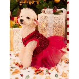 QWINEE Sparkly Sequin Dog & Cat Dress - Tutu Bling Princess Skirt Tutu - Red, XS - Summer Birthday Party Dress for Small to Large Dogs & Cats