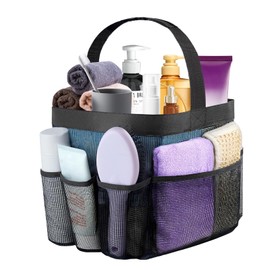 Mesh Shower Caddy Portable for College Dorm Room Essentials with 8 Pockets, Hanging Shower Caddy Dorm Basket, Quick Dry Shower Bag for Bathroom (Single Strap Handle - Black)