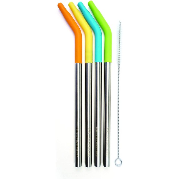 RSVP International Endurance Stainless Steel w/ Silicone Tip Straws, 9 Inch, | Reusable & Multi-Color | BPA-Free Silicone | For Smoothies, Frappes, Sodas, Tea & More | Dishwasher Safe