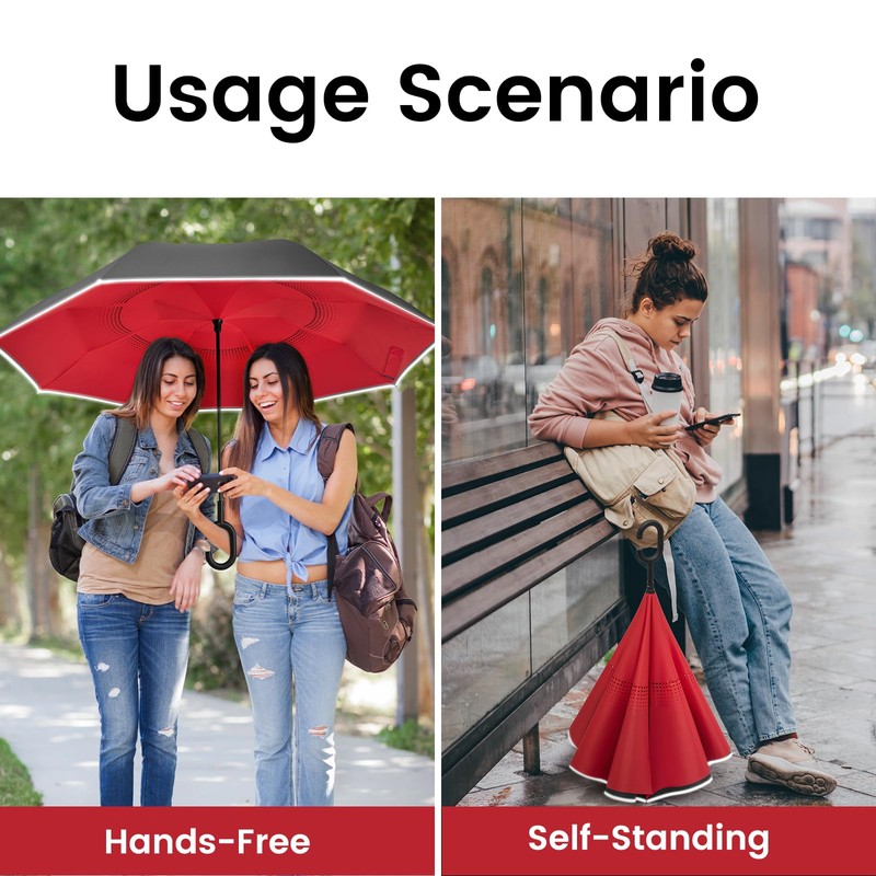 G4Free 62 Inch Large Reverse Umbrella with C-Shaped Handle, Windproof