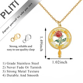 PLITI Beauty Beast Gift Princess Belle Gift Belle Fans Gift Rose Flower Necklace For Fairy Tale Princess Lover (rose fan necCA)