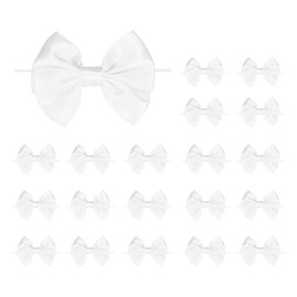 PATIKIL 24 Pcs Ribbon Bows for Gift Wrapping 3.5" Satin Ribbon Bowknot with Twist Ties for Crafts Treat Bag Bridal Shower Thanksgiving Wedding Decor, White