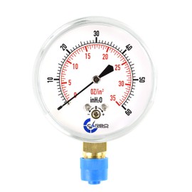 CARBO Instruments Diaphragm Low Pressure Capsule Gauge, 2-1/2" Dial, 0-35 oz/0-60in H2O Range, 1/4" NPT Lower Mount, Chrome Steel Case, Brass Internals, Adjustable, Dual Scale 35 oz/60 inH2O (IWC)