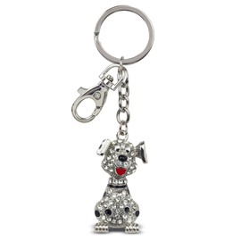Aqua79 Dalmatian Dog Keychain - Silver 3D Sparkling Charm Rhinestones Fashionable Stylish Metal Alloy Durable Key Ring Bling Crystal Jewelry Accessory with Clasp