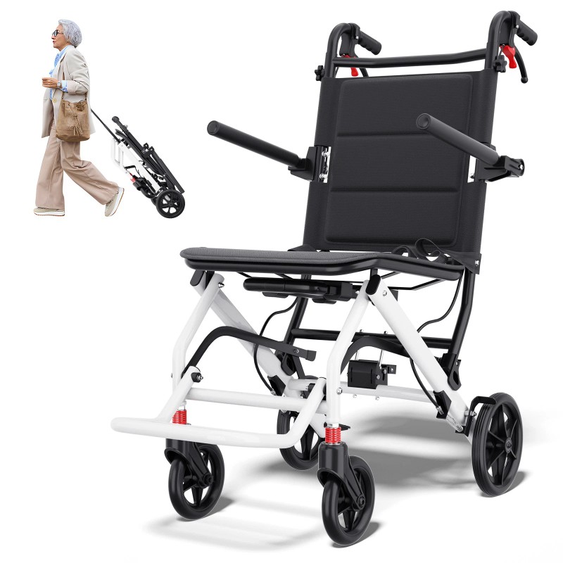 18LB Urltra-Light Foldable Portable Transport Wheelchair With Telescopic Hand