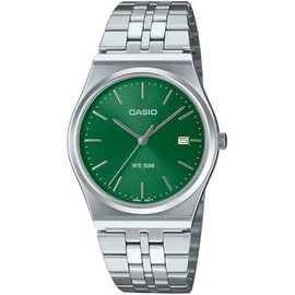 Casio MTPB145D-3A Analog Silver Band Unisex Watch, Green Dial, 40 × 35 × 7.4 mm
