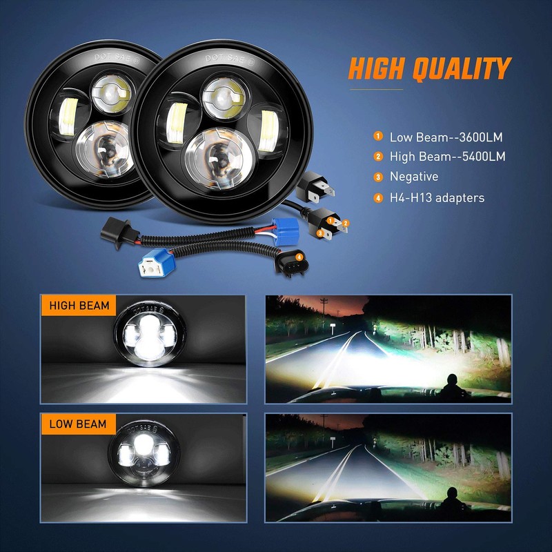 Nilight 2PCS 7 Inch Round Cree Headlight High Low Beam
