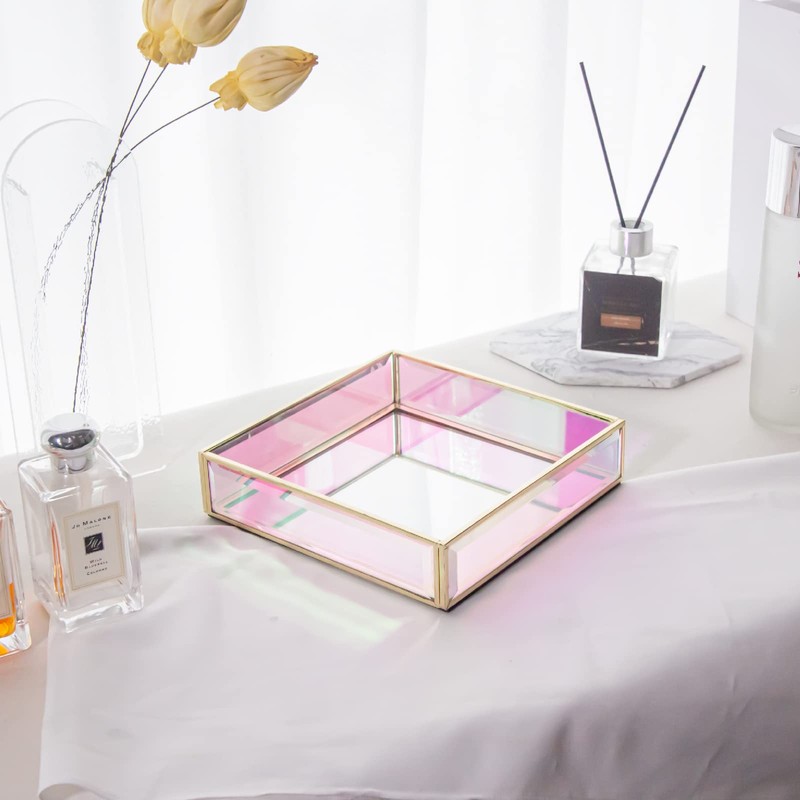 Moosy Life AB66 Aurora Borealis 装飾ミラートレイ 香水フレグランスジュエリー用 7x7x1.5インチ