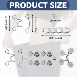 Penitue 8 Piece Waistband Set, Waistband Clip Made of Zinc Alloy, Reusable Trouser Adjuster Button with Chain Pin for Women, Loose Clothing (Small, Silver, Daisy Design)