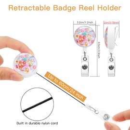 Soleebee 24'' Retractable Badge Holder, Colorful Sequins Badge Reels with Belt Clip ID Name Badge Clip for Nurse Doctor Teacher Student (Star)