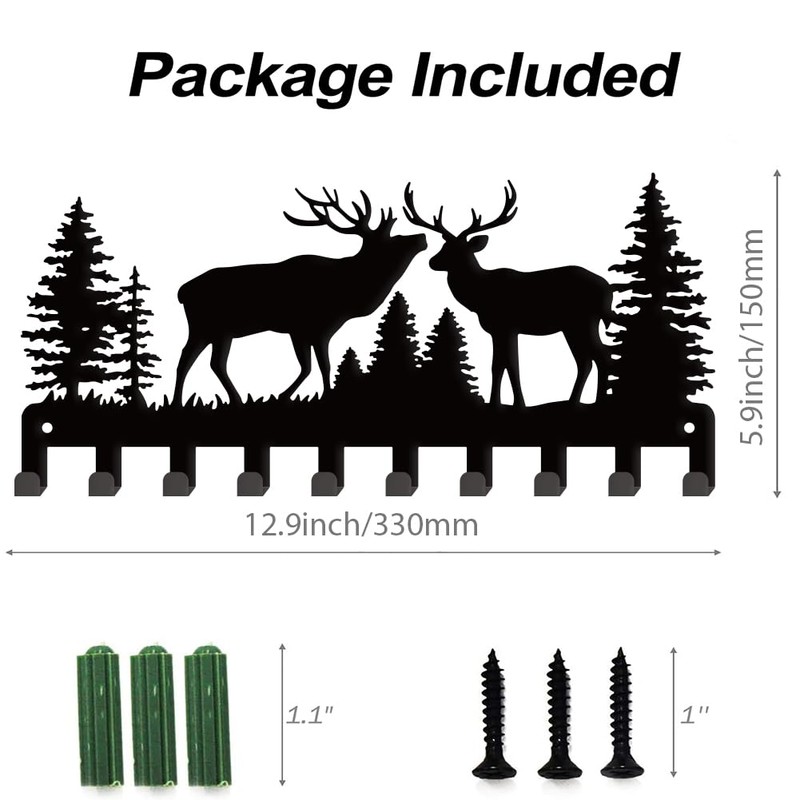 SUPERDANT Reindeer and Forest Metal Key Hooks with 10-Hooks Key